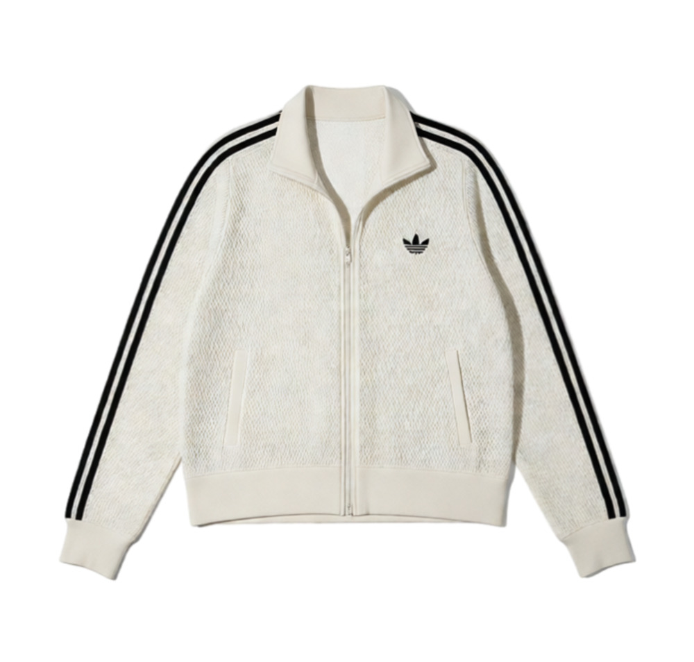 Adidas Originals Women's Crochet Knit Track Jacket M Cream Three Stripes